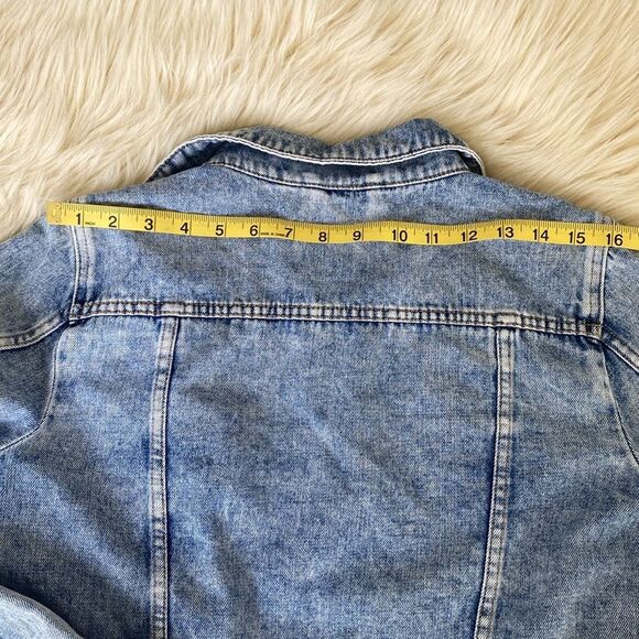 Free People Denim Jacket sz S Boho Western Layering Beach Coastal Preppy - Picture 13 of 15